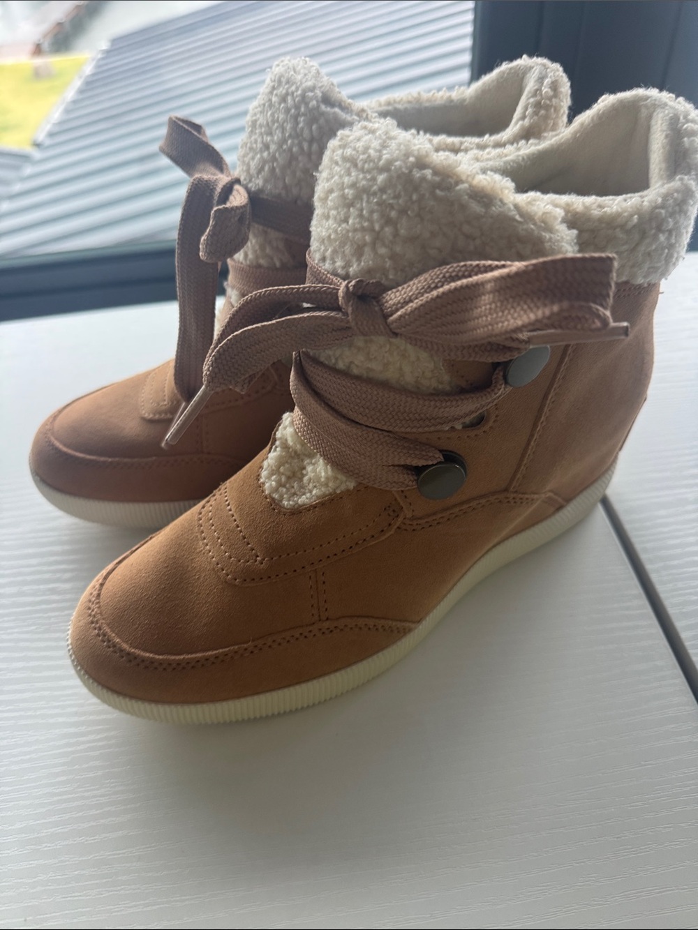 Sorel Tan Suede Shearling-Lined Wedge Heeled Boots